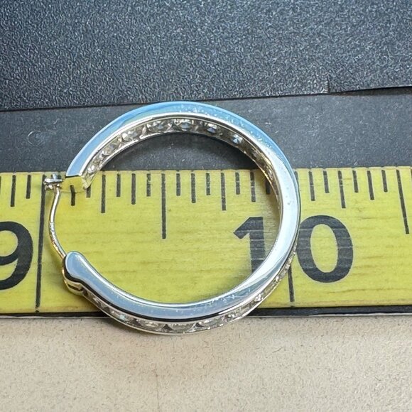 VTG Sterling Silver 925 Cubic Zirconia Channel Set Hoop Earrings Size 1'' Length - Picture 4 of 7